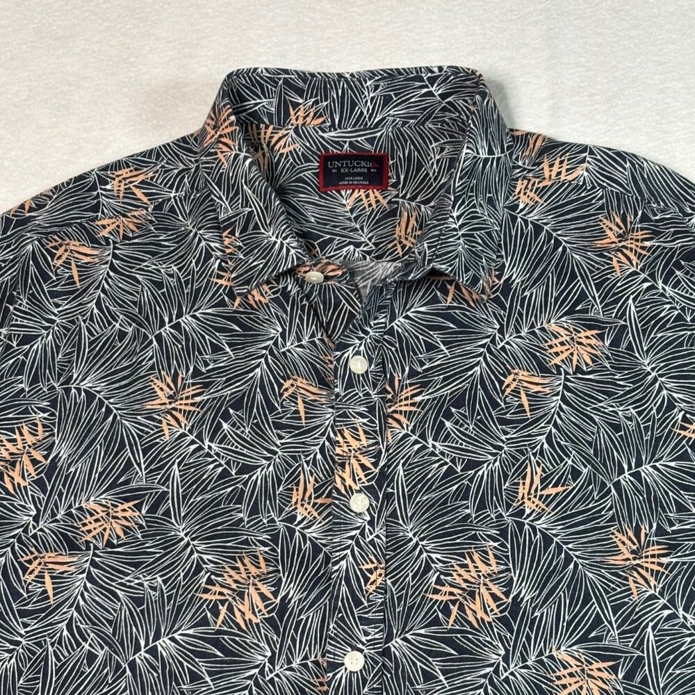 UNTUCKit Men's XXL 100% Linen Tropical Leaf Print Short Sleeve Shirt